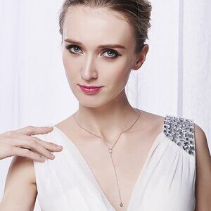 Leaf Design CZ 925 Sterling Silver Cascading Pendant Y Necklace with CZ